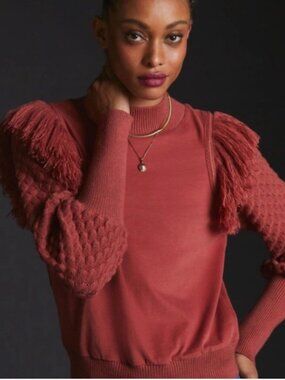 Anthropologie Dolan Fringed Knit Sweater Rust‎ M